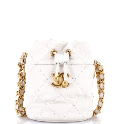 Twist Your Buttons Drawstring Bucket Bag Quilted Caviar Mini