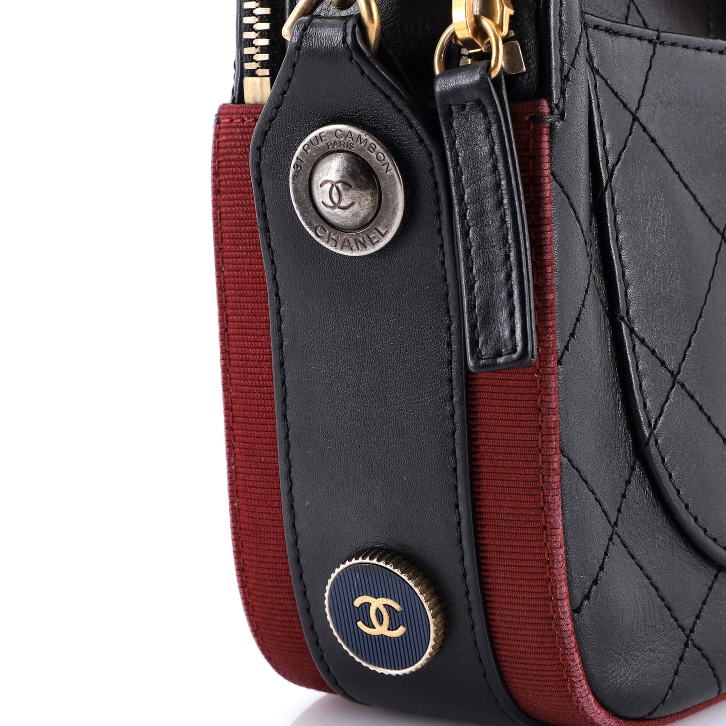Button Up Camera Case Quilted Calfskin with Grosgrain Small