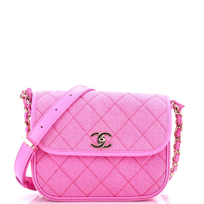 Flap Messenger Bag Quilted Denim Small