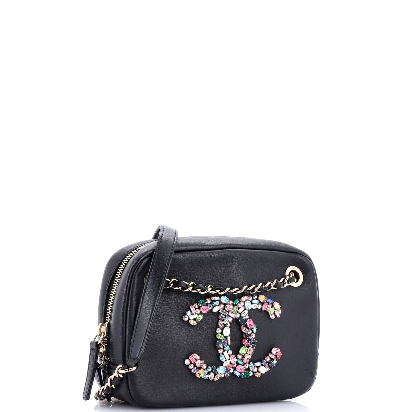 Giant Crystal CC Camera Bag Embellished Lambskin Small