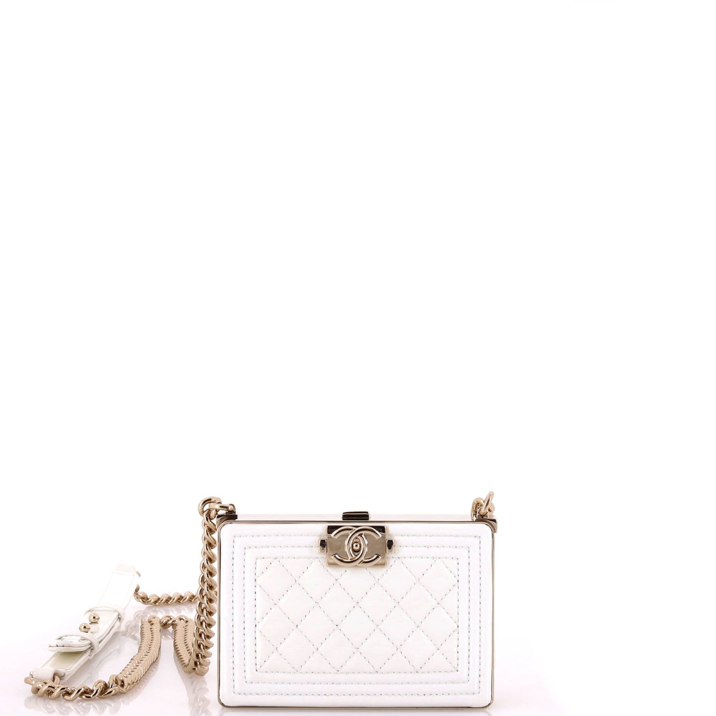 Boy Chain Box Minaudiere Quilted Patent