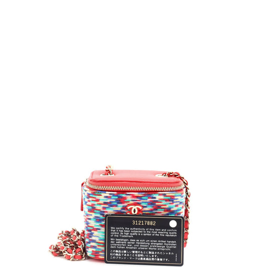 Classic Vanity Case with Chain Multicolor Embroidered Thread Mini
