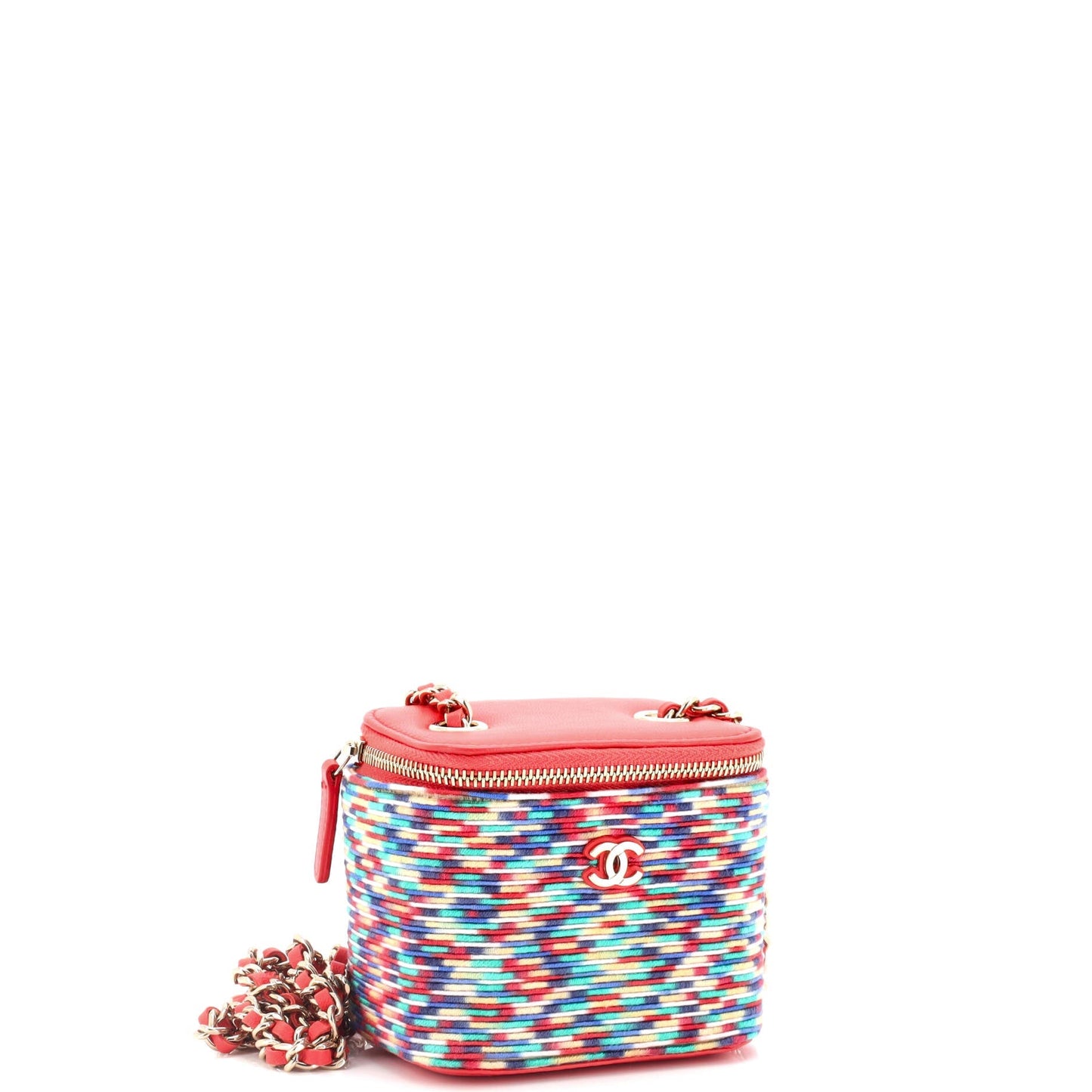 Classic Vanity Case with Chain Multicolor Embroidered Thread Mini