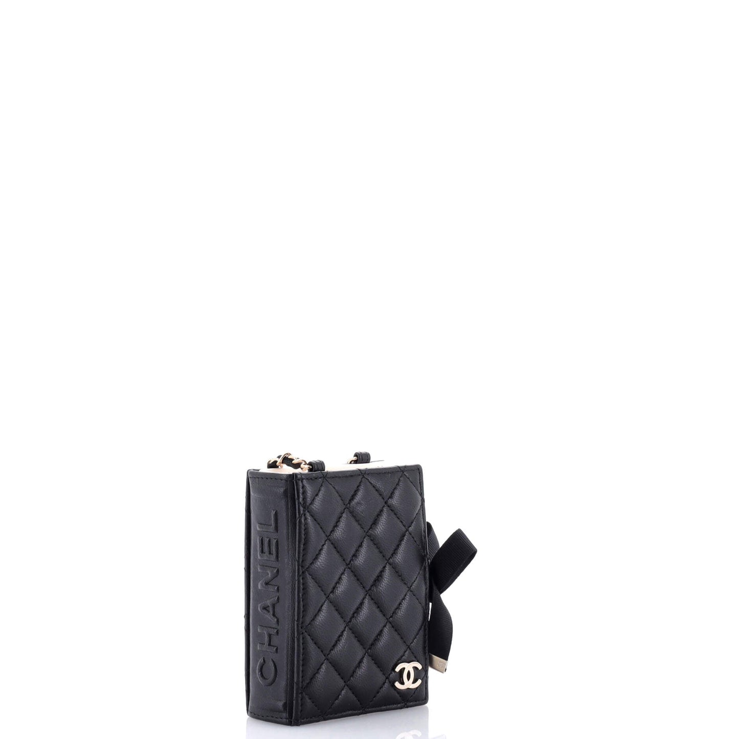 CC Book Card Holder with Chain Quilted Lambskin