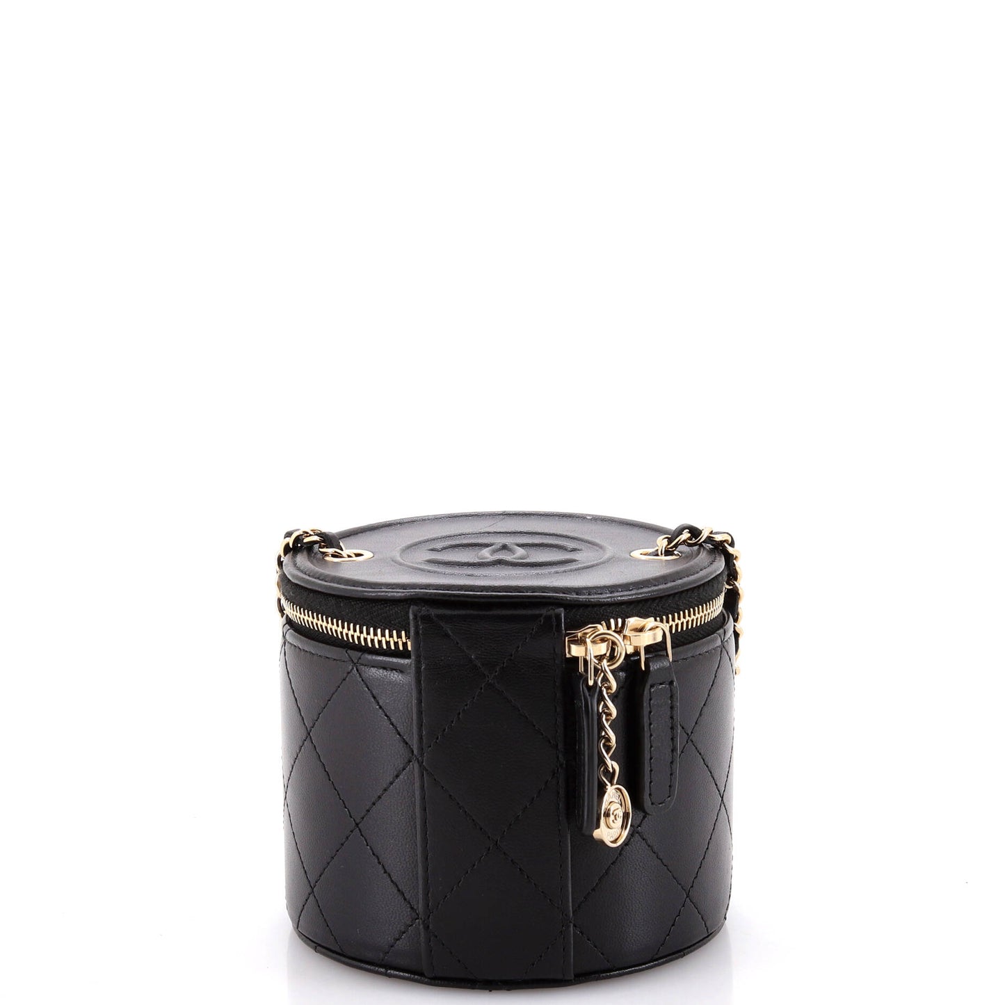 CC Round Vanity Case with Chain Quilted Lambskin Mini