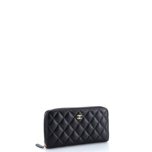 Zip Around Wallet Quilted Caviar Long