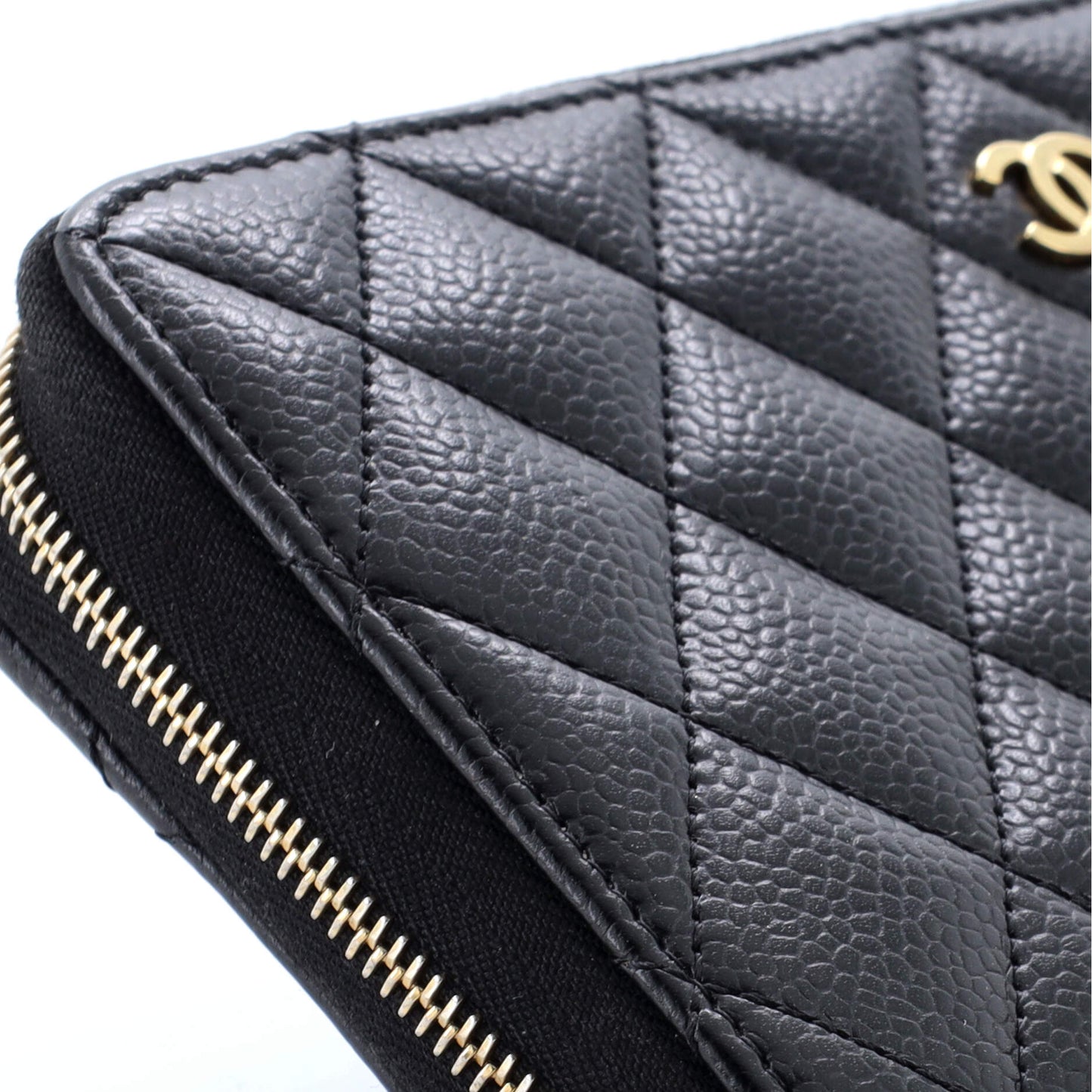 Zip Around Wallet Quilted Caviar Long