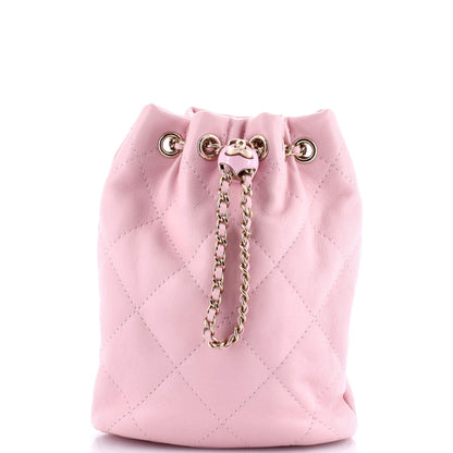 Logo Script Drawstring Chain Backpack Quilted Shiny Lambskin Small
