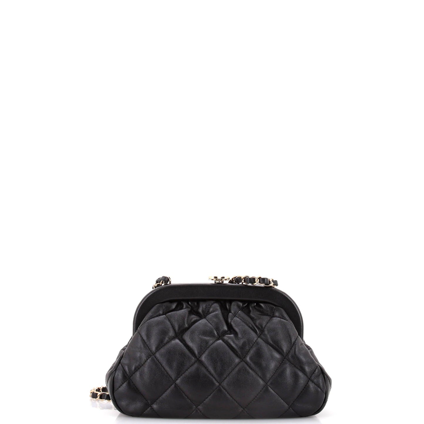 Kiss Lock Frame Shoulder Bag Quilt Lambskin Small
