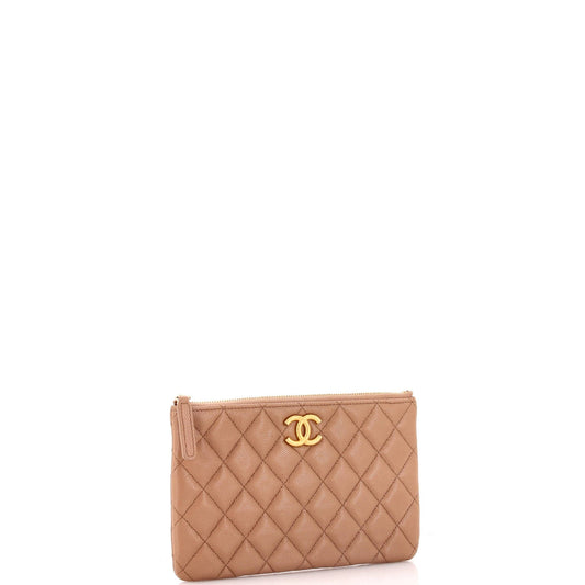 Textured CC O Case Pouch Quilted Caviar Small