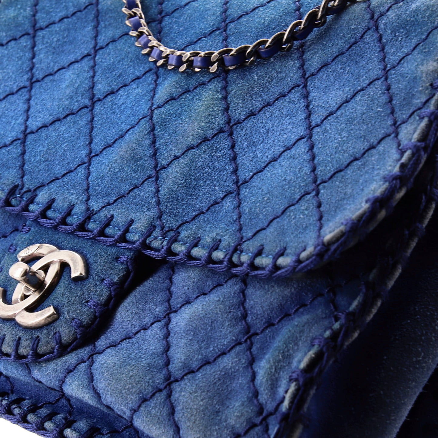 Stitched Flap Bag Quilted Suede Medium