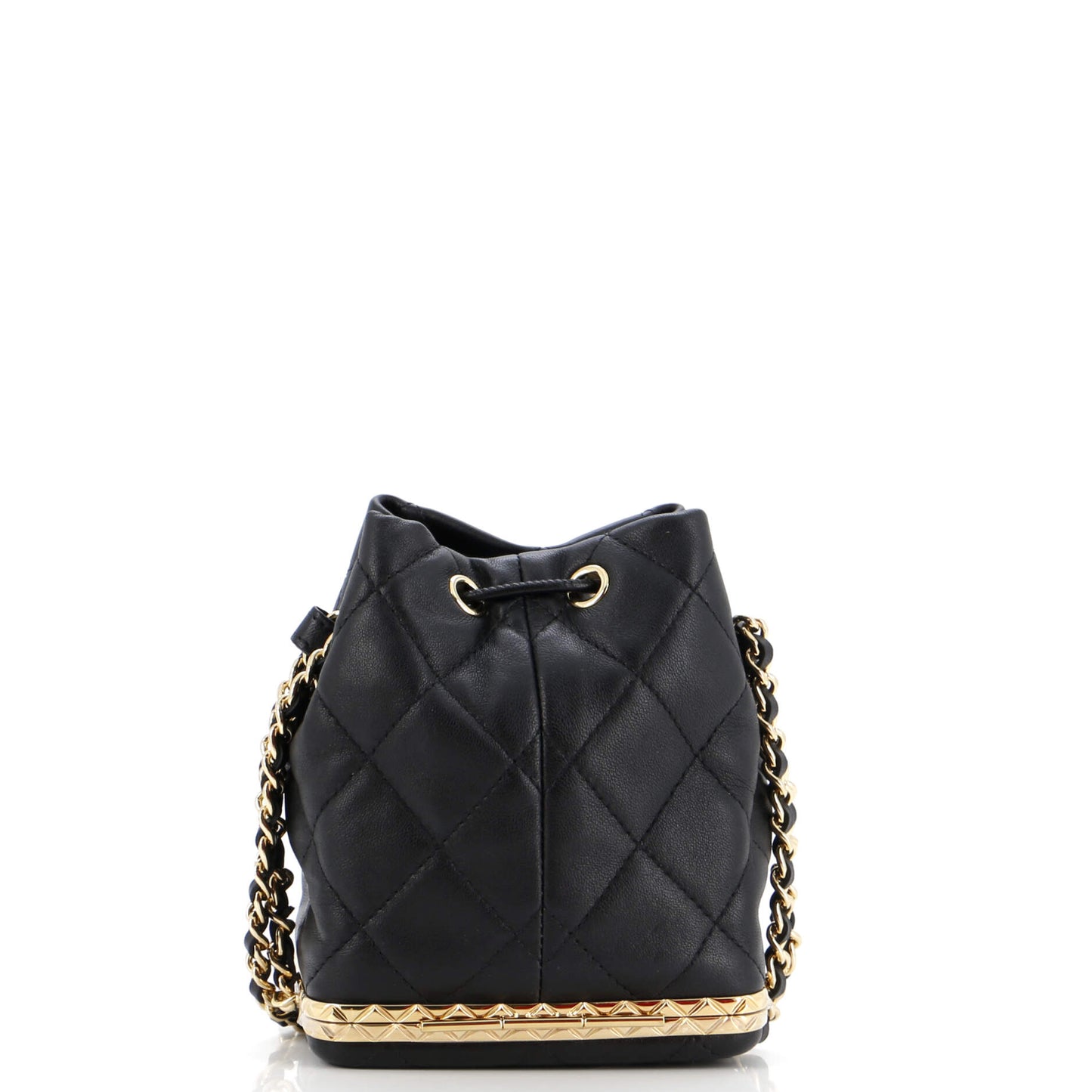 Lock Frame Bucket Bag with Chain Quilted Lambskin Small