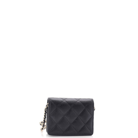 Classic Flap Card Holder on Chain Quilted Caviar Mini
