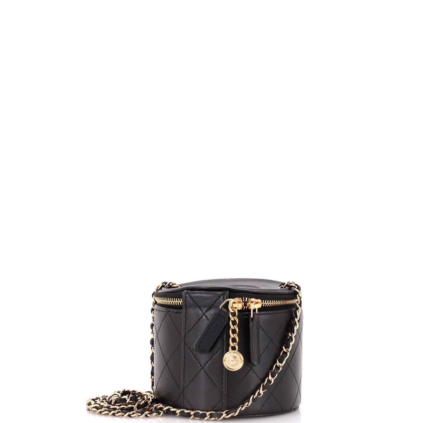 CC Round Vanity Case with Chain Quilted Lambskin Mini