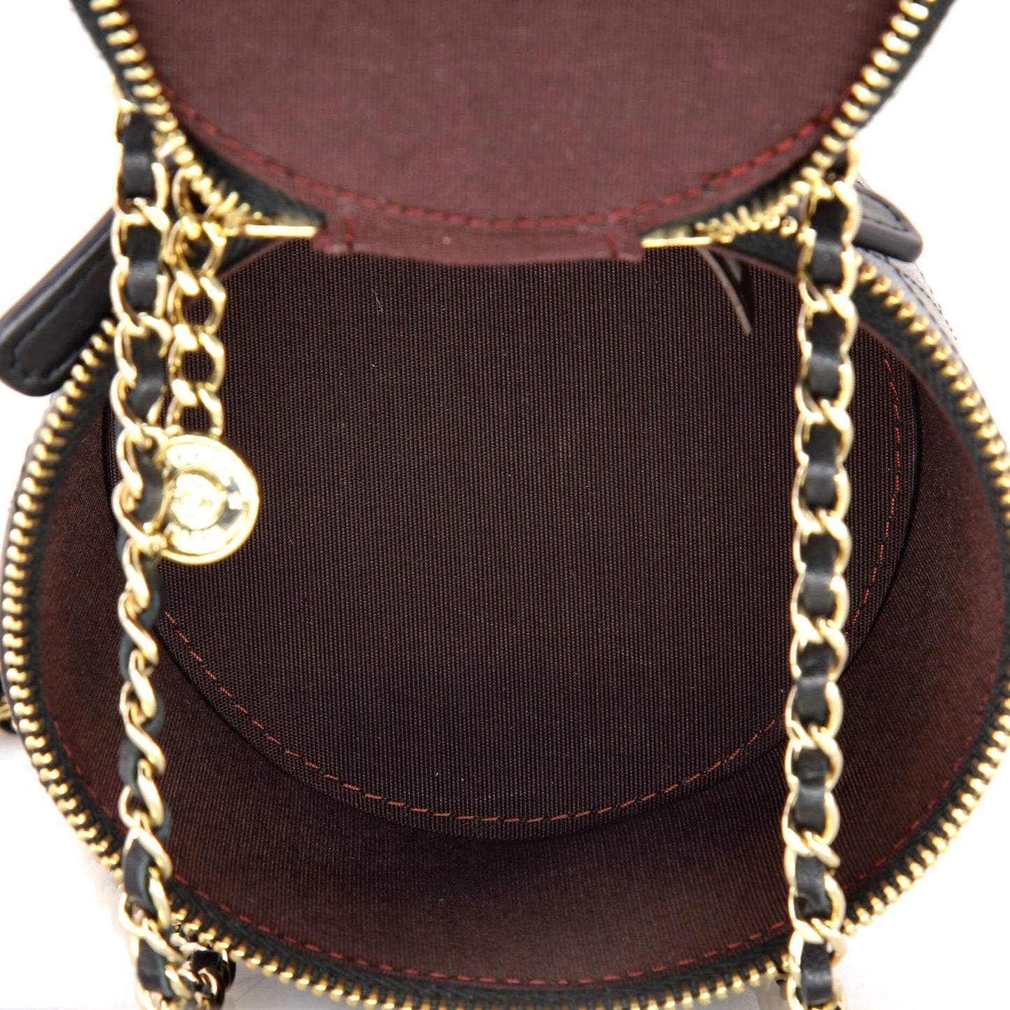 CC Round Vanity Case with Chain Quilted Lambskin Mini