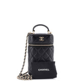 Classic Vanity Top Handle Phone Holder with Chain Quilted Lambskin