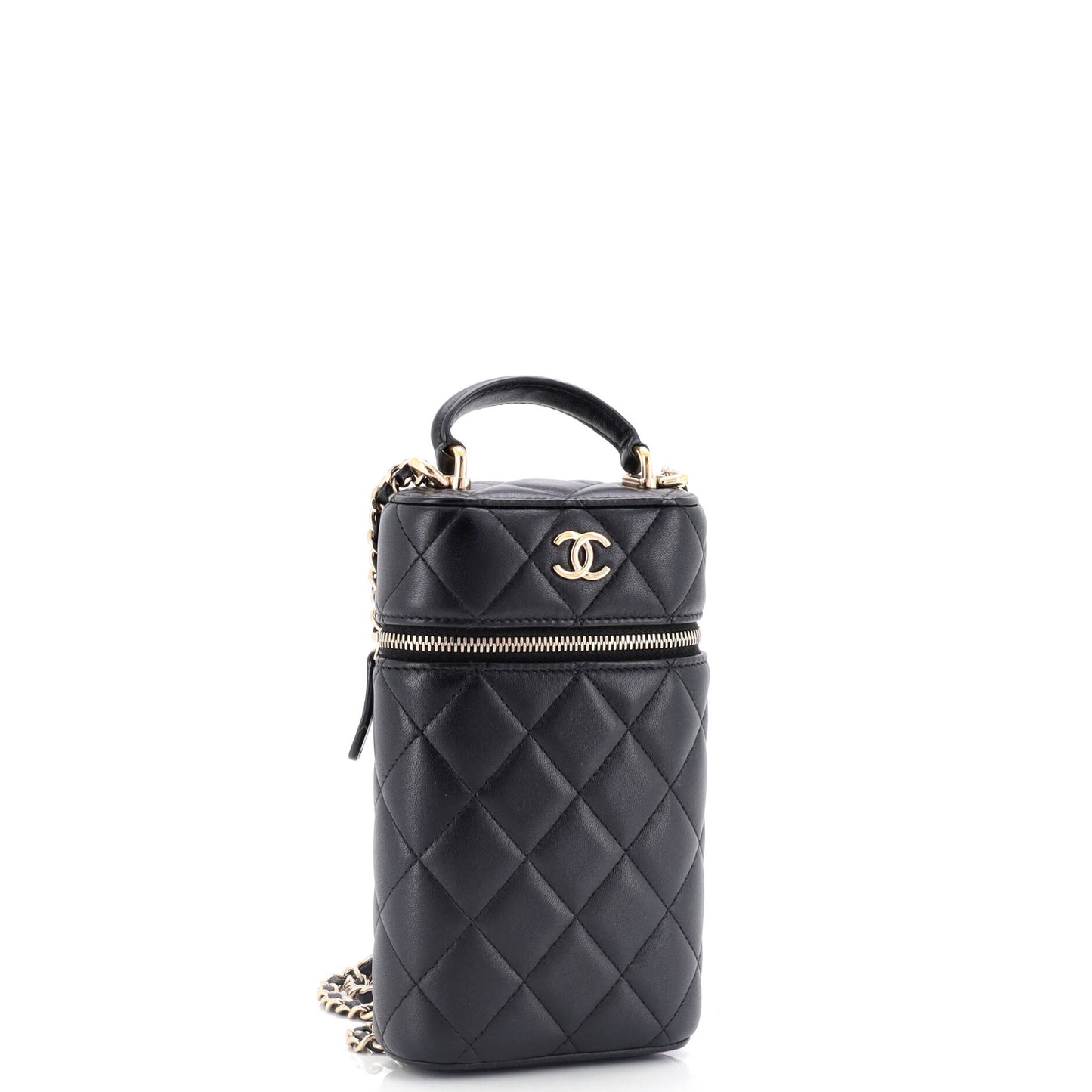 Classic Vanity Top Handle Phone Holder with Chain Quilted Lambskin