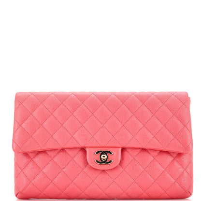 Classic Flap Clutch Quilted Caviar