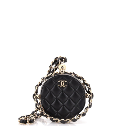 Frame Chain Around Round Clutch with Chain Quilted Lambskin Mini