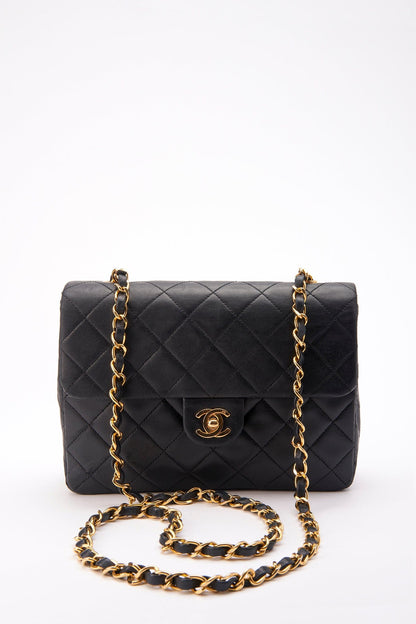 Chanel   Black Small Square Classic Flap with 24k gold plated hardware