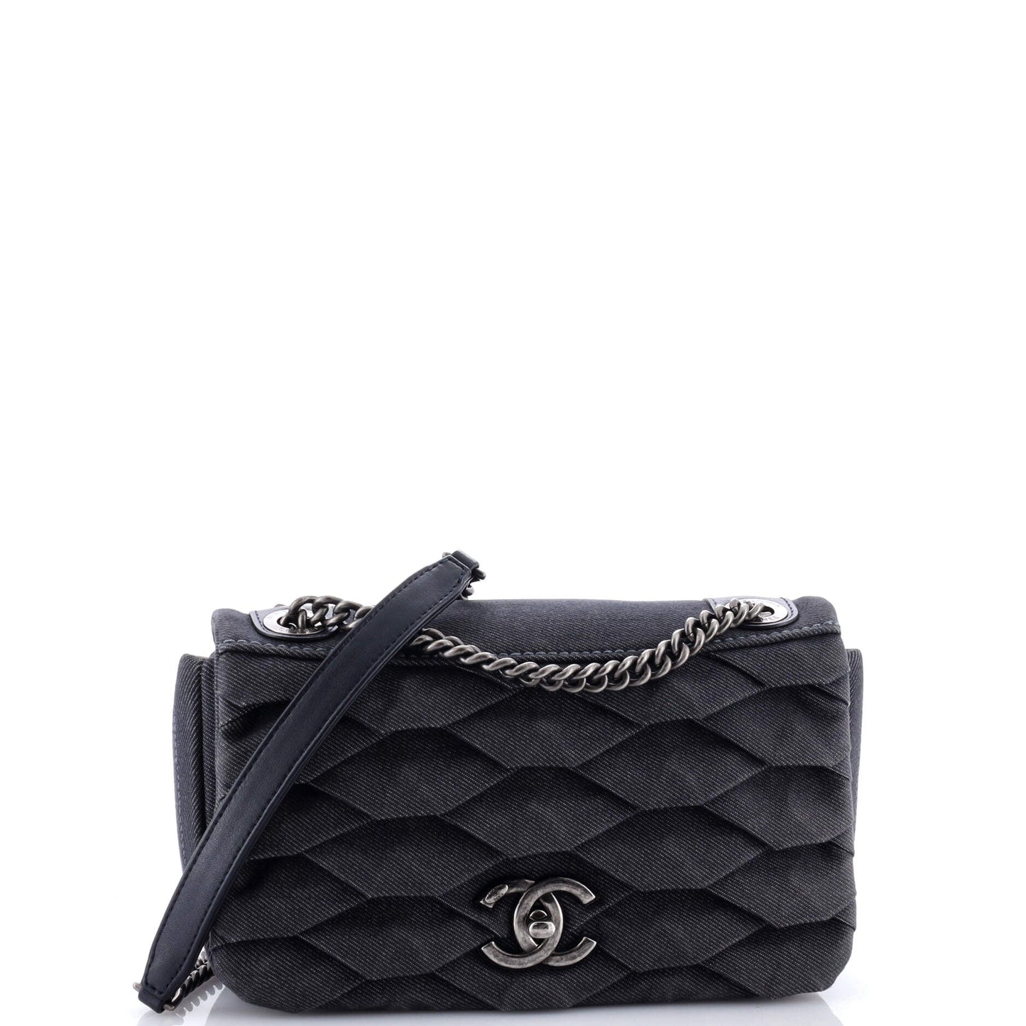 CC Flap Bag Scale Effect Denim Small