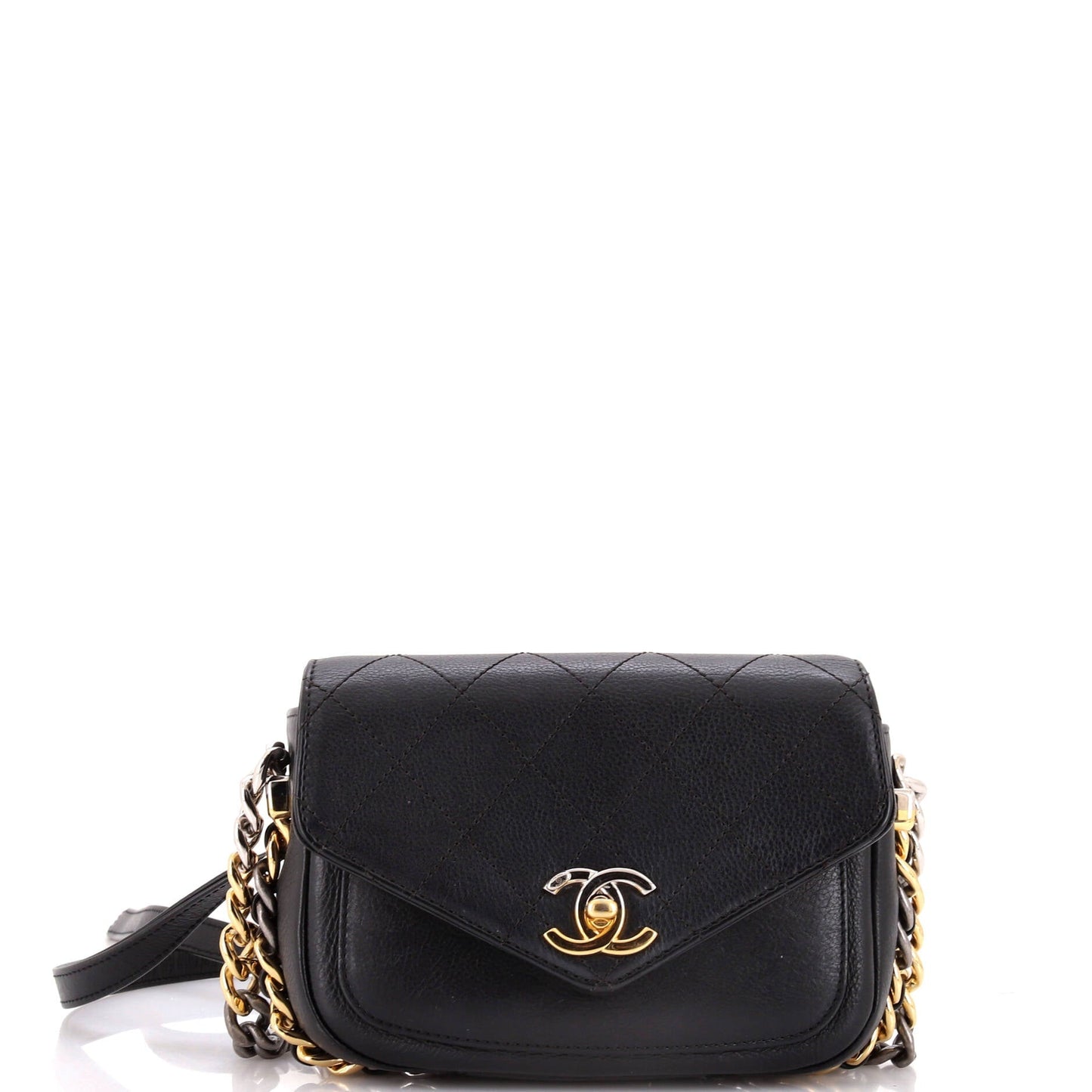 Two Tone Envelope Flap Bag Quilted Calfskin Small