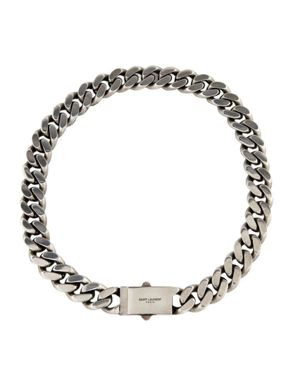 Saint Laurent Brass/Silver Metal Curb Chain Necklace