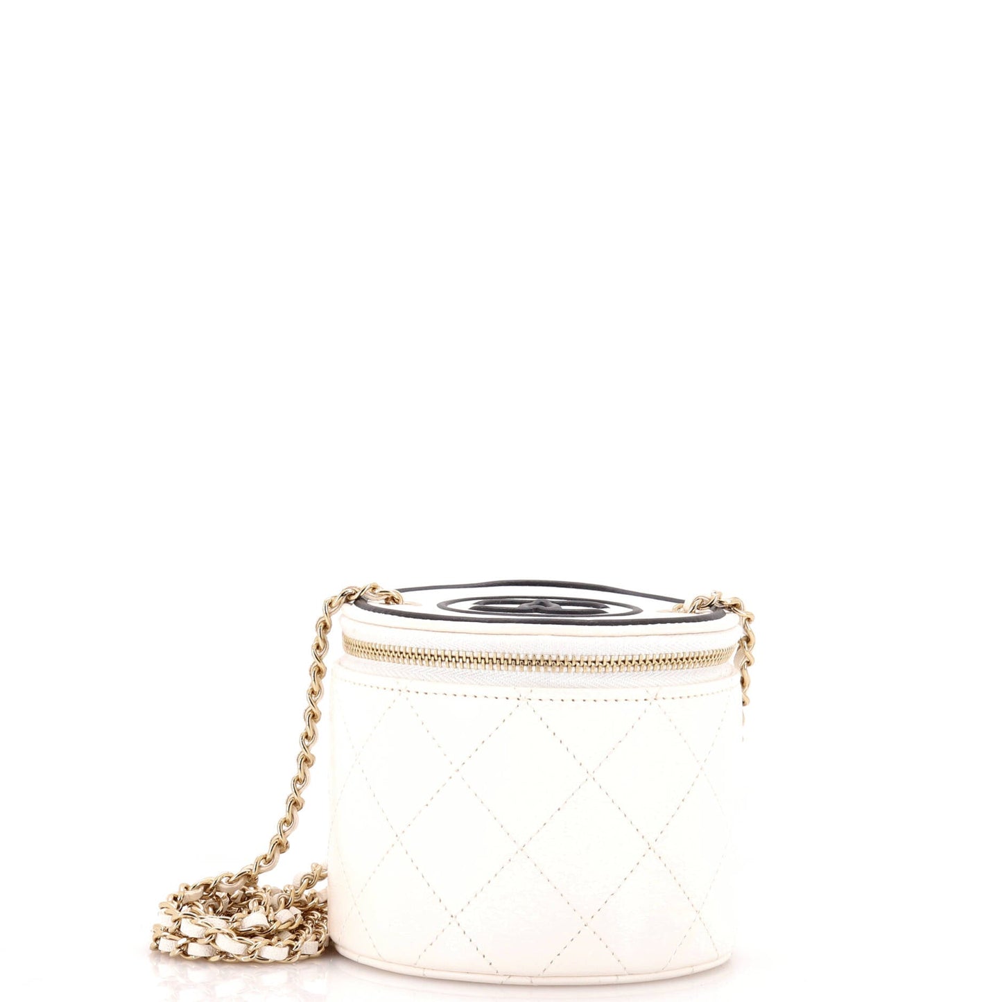 CC Round Vanity Case with Chain Quilted Lambskin Mini