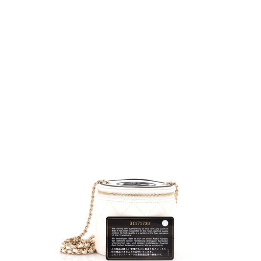 CC Round Vanity Case with Chain Quilted Lambskin Mini