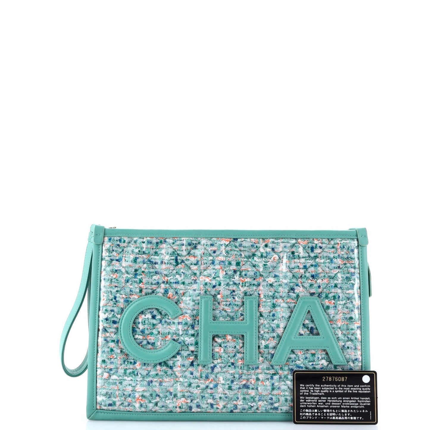Logo Wristlet Clutch PVC Over Quilted Tweed Large