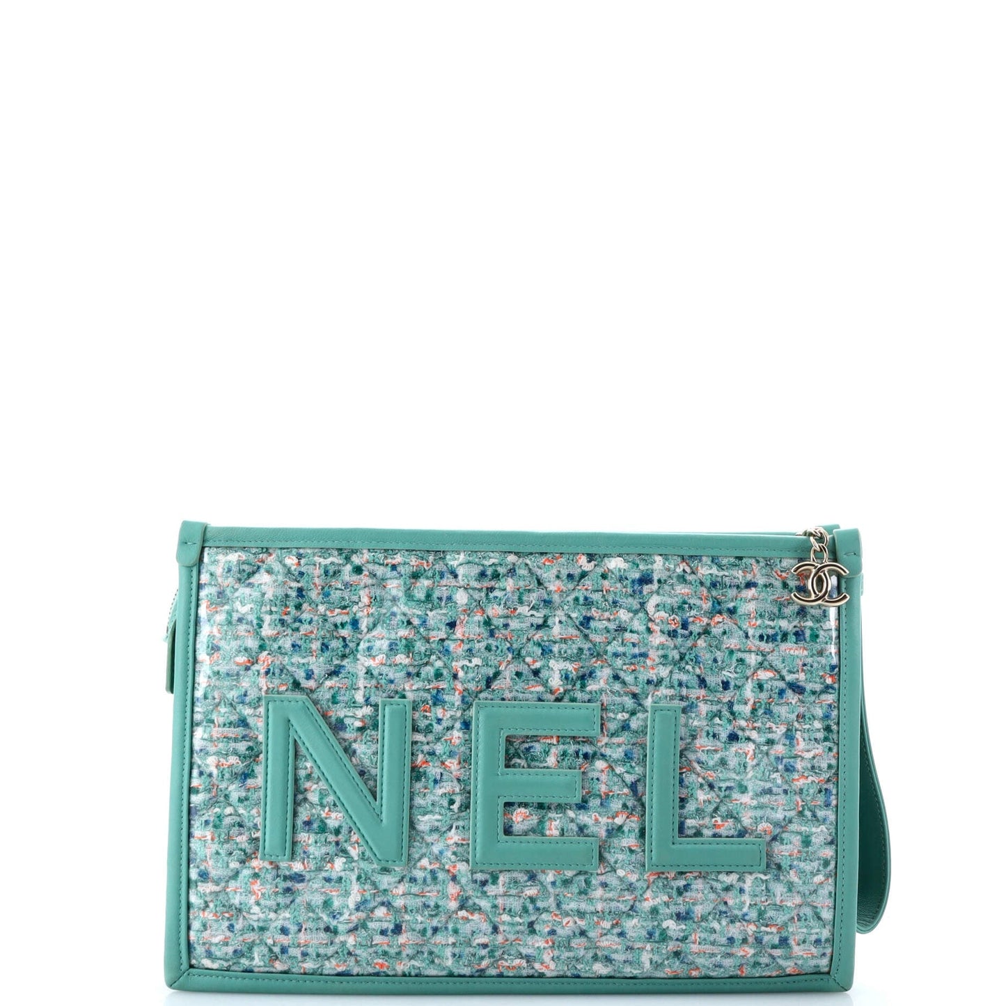 Logo Wristlet Clutch PVC Over Quilted Tweed Large