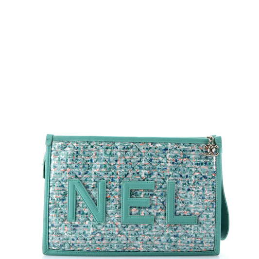 Logo Wristlet Clutch PVC Over Quilted Tweed Large