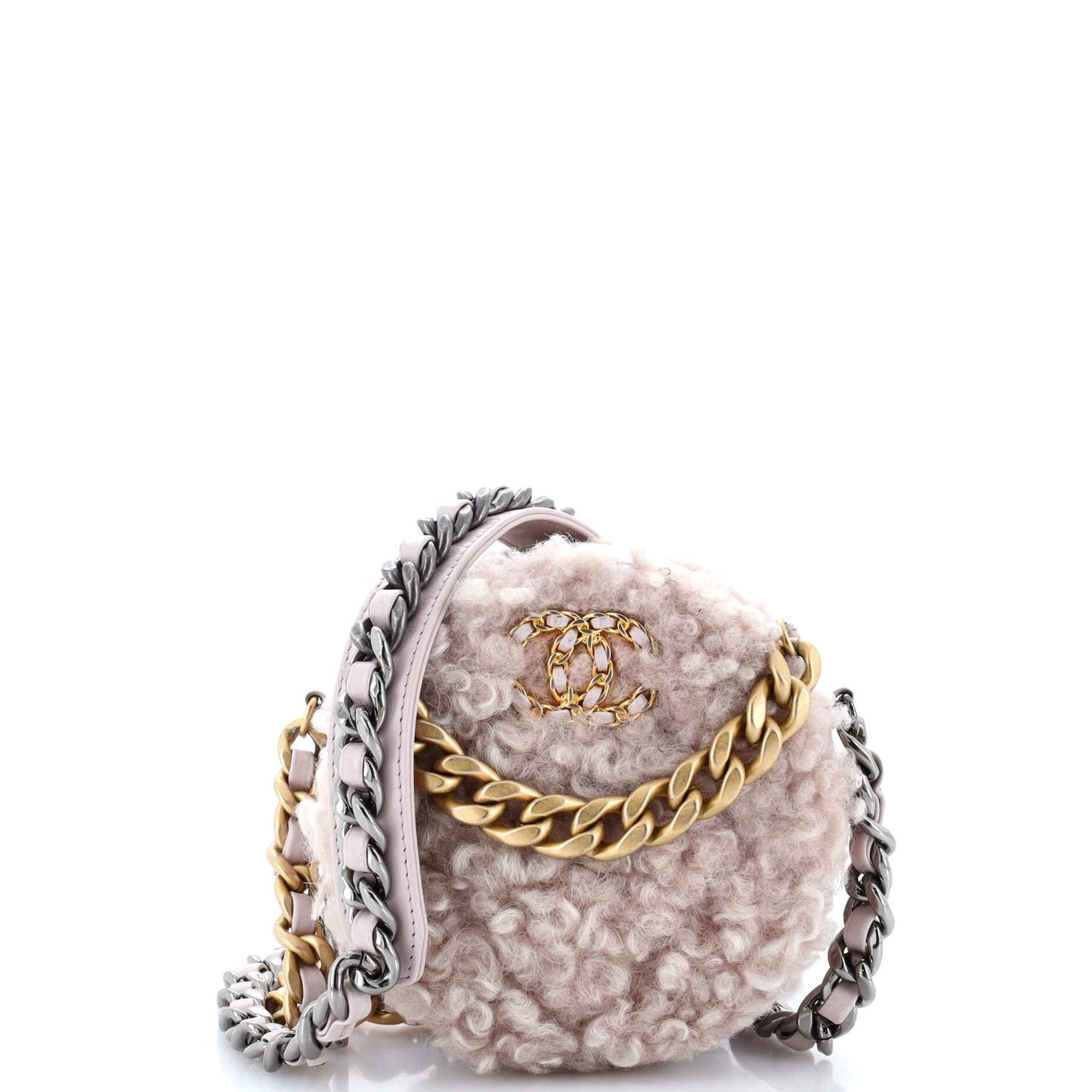 19 Round Clutch with Chain Quilted Shearling