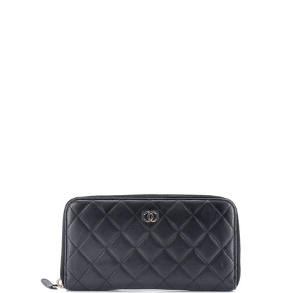 Zip Around Wallet Quilted Lambskin Long