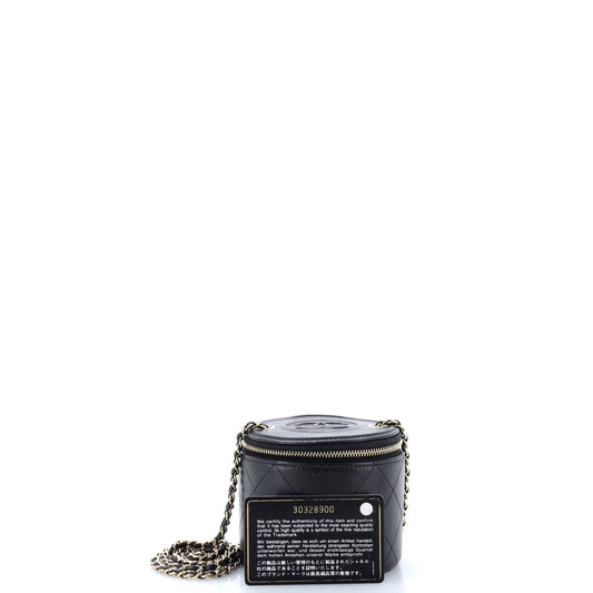 CC Round Vanity Case with Chain Quilted Lambskin Mini