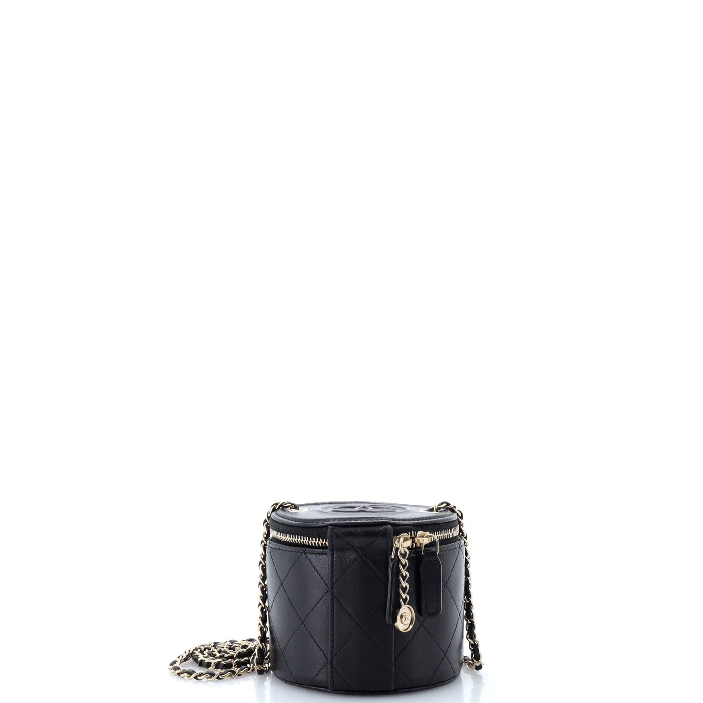 CC Round Vanity Case with Chain Quilted Lambskin Mini