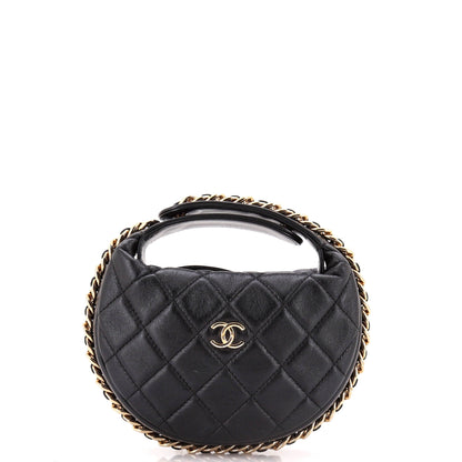 Chain Around Hobo Pouch Quilted Lambskin Mini