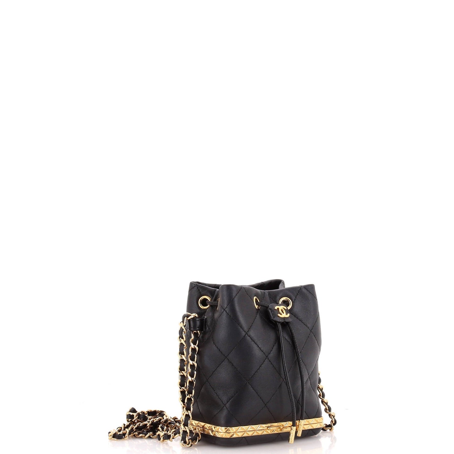 Lock Frame Bucket Bag with Chain Quilted Lambskin Small