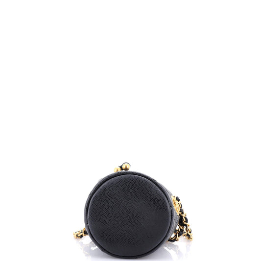 Twist Your Buttons Drawstring Bucket Bag Quilted Caviar Mini