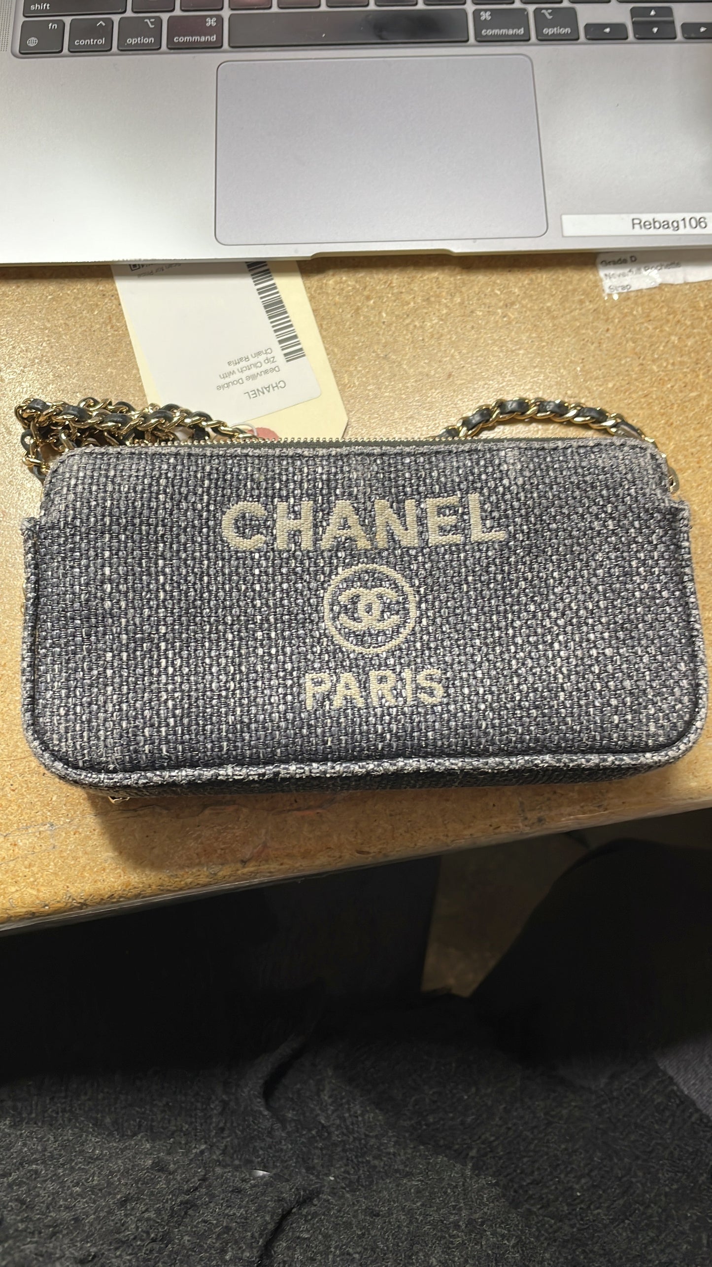 Deauville Double Zip Clutch with Chain Raffia