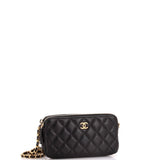 Double Zip Clutch with Chain Quilted Lambskin