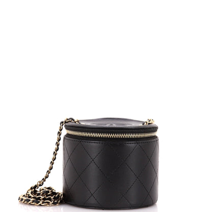 CC Round Vanity Case with Chain Quilted Lambskin Mini