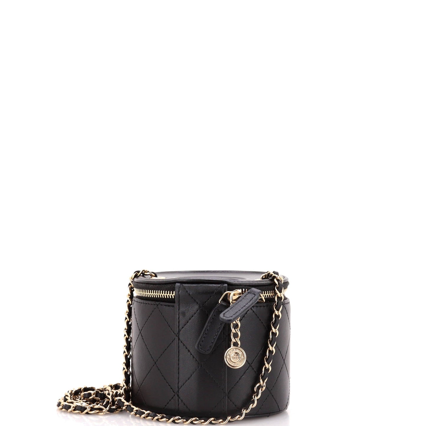 CC Round Vanity Case with Chain Quilted Lambskin Mini