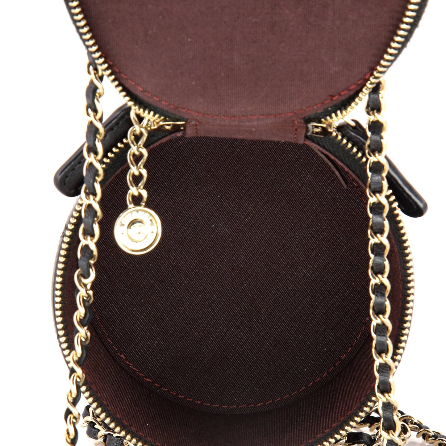 CC Round Vanity Case with Chain Quilted Lambskin Mini
