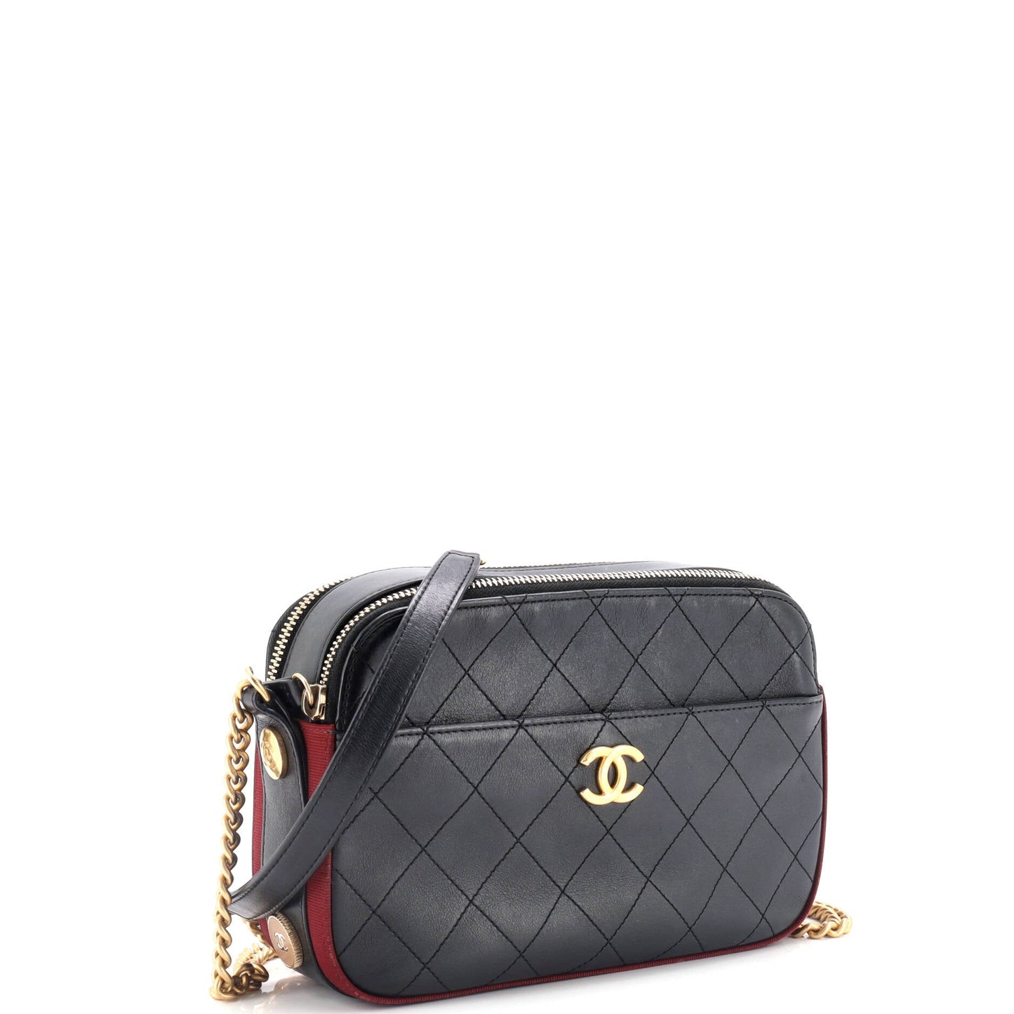 Button Up Camera Case Quilted Calfskin with Grosgrain Small