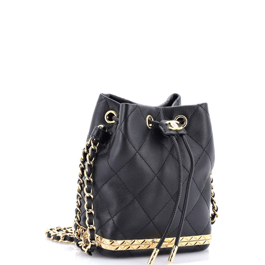 Lock Frame Bucket Bag with Chain Quilted Lambskin Small