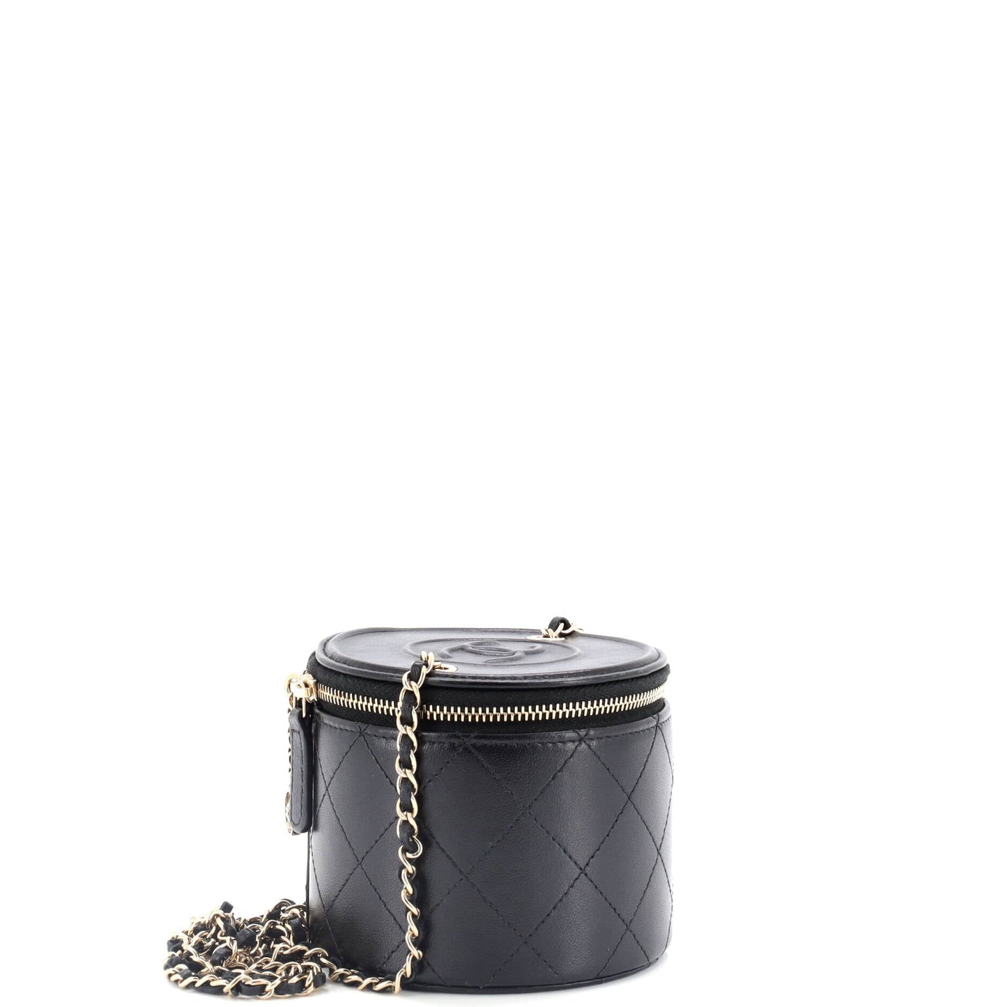 CC Round Vanity Case with Chain Quilted Lambskin Mini