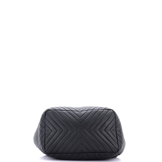 CC Chain Drawstring Bucket Bag Chevron Sheepskin Medium