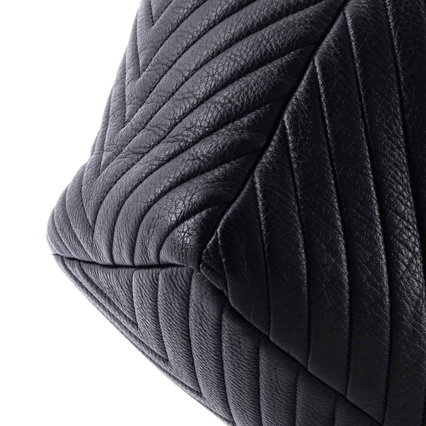 CC Chain Drawstring Bucket Bag Chevron Sheepskin Medium