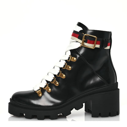 Amelia Calfskin Sylvie Web Womens Lace Up Combat Boots 35 Black